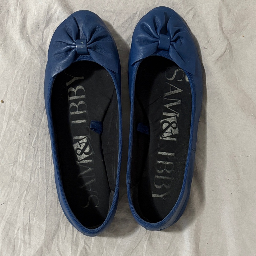 Sam & Libby Navy Blue Flats with Bow Detail